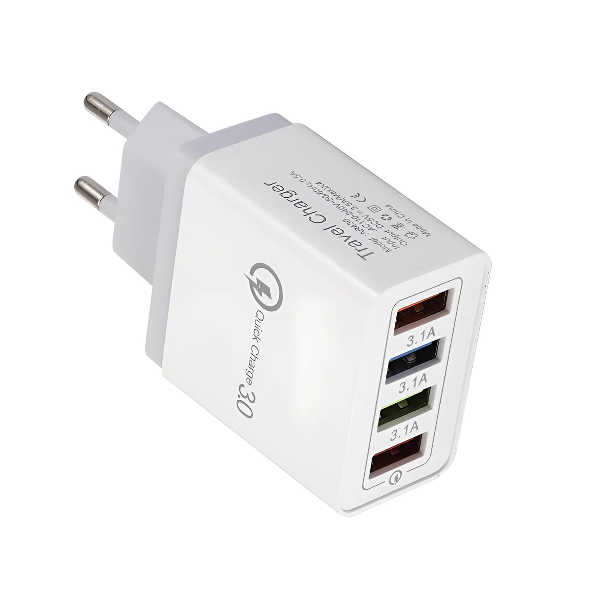 4-port USB mobile phone charger with luminous indicator light in multiple colour options