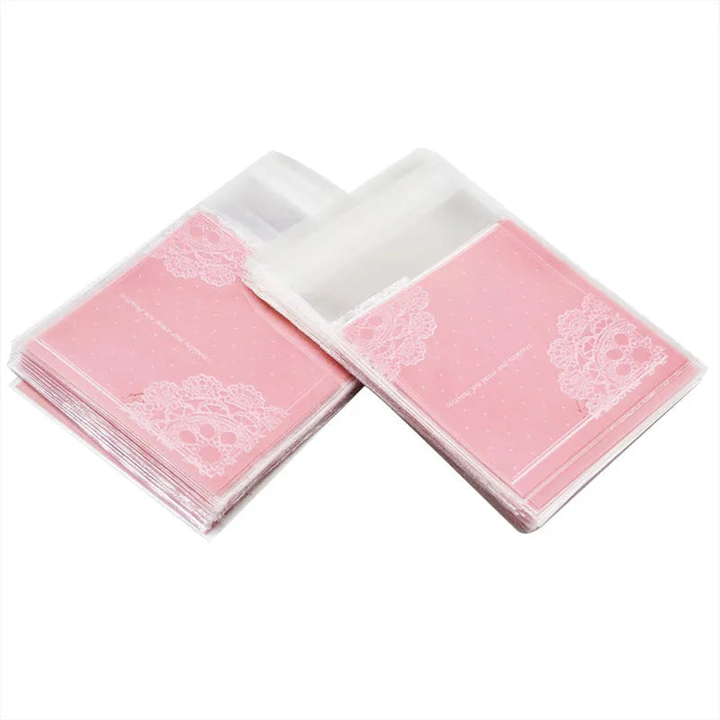 Pink self-adhesive plastic packaging bags for handmade soaps with UV printing