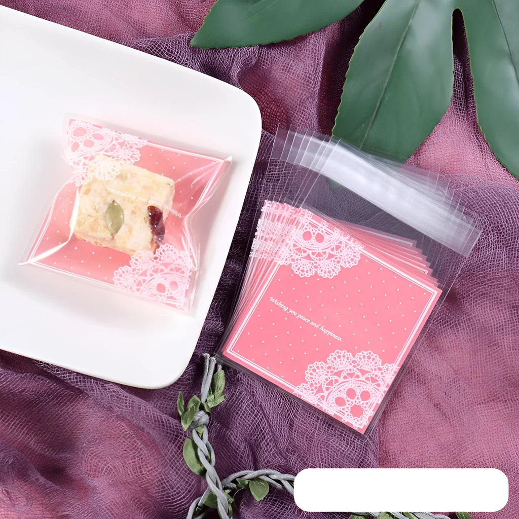 Pink self-adhesive plastic packaging bags for handmade soaps with UV printing