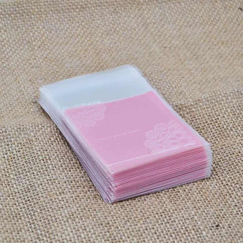 Pink self-adhesive plastic packaging bags for handmade soaps with UV printing