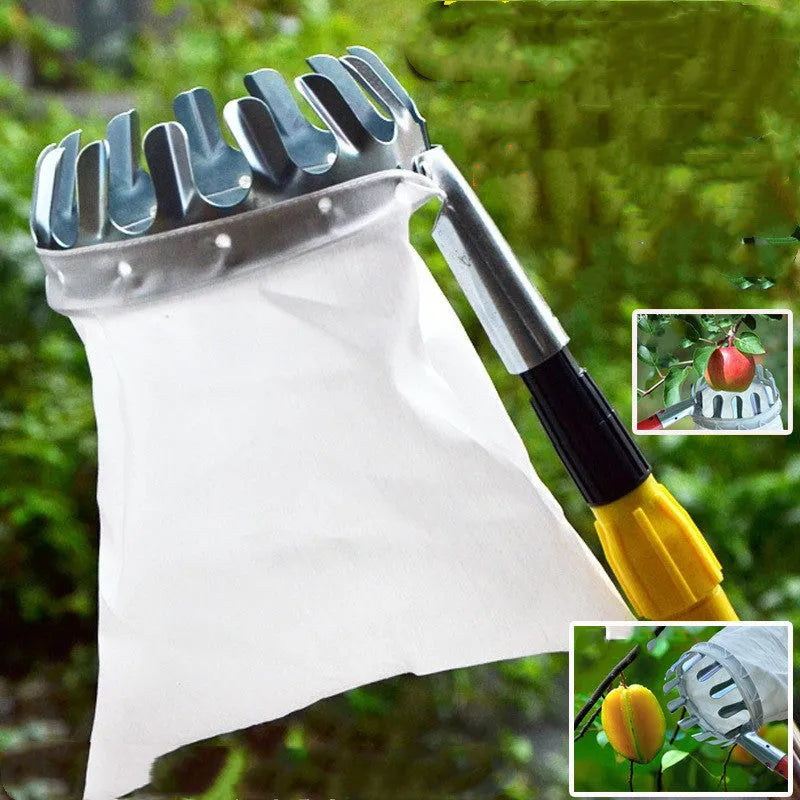 Steel frame fruit picker basket with cloth catching bag for garden harvesting