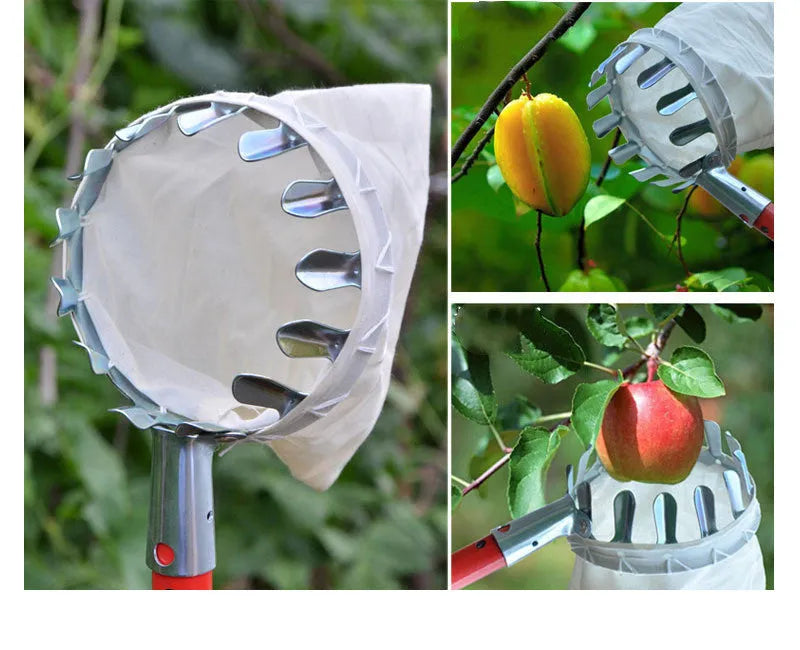 Steel frame fruit picker basket with cloth catching bag for garden harvesting