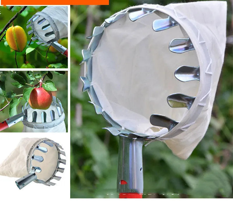 Steel frame fruit picker basket with cloth catching bag for garden harvesting