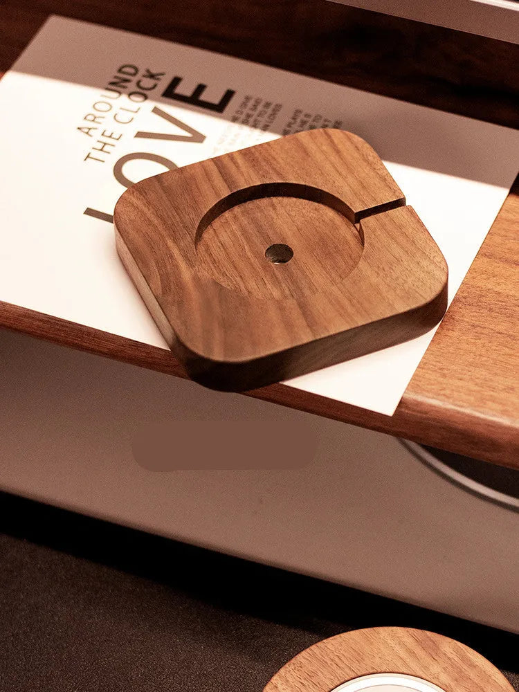 Walnut wood magnetic wireless charging stand with MagSafe compatibility for iPhone