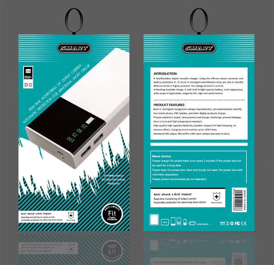Black Rice 20000mAh power bank showing front view with compact rectangular design
