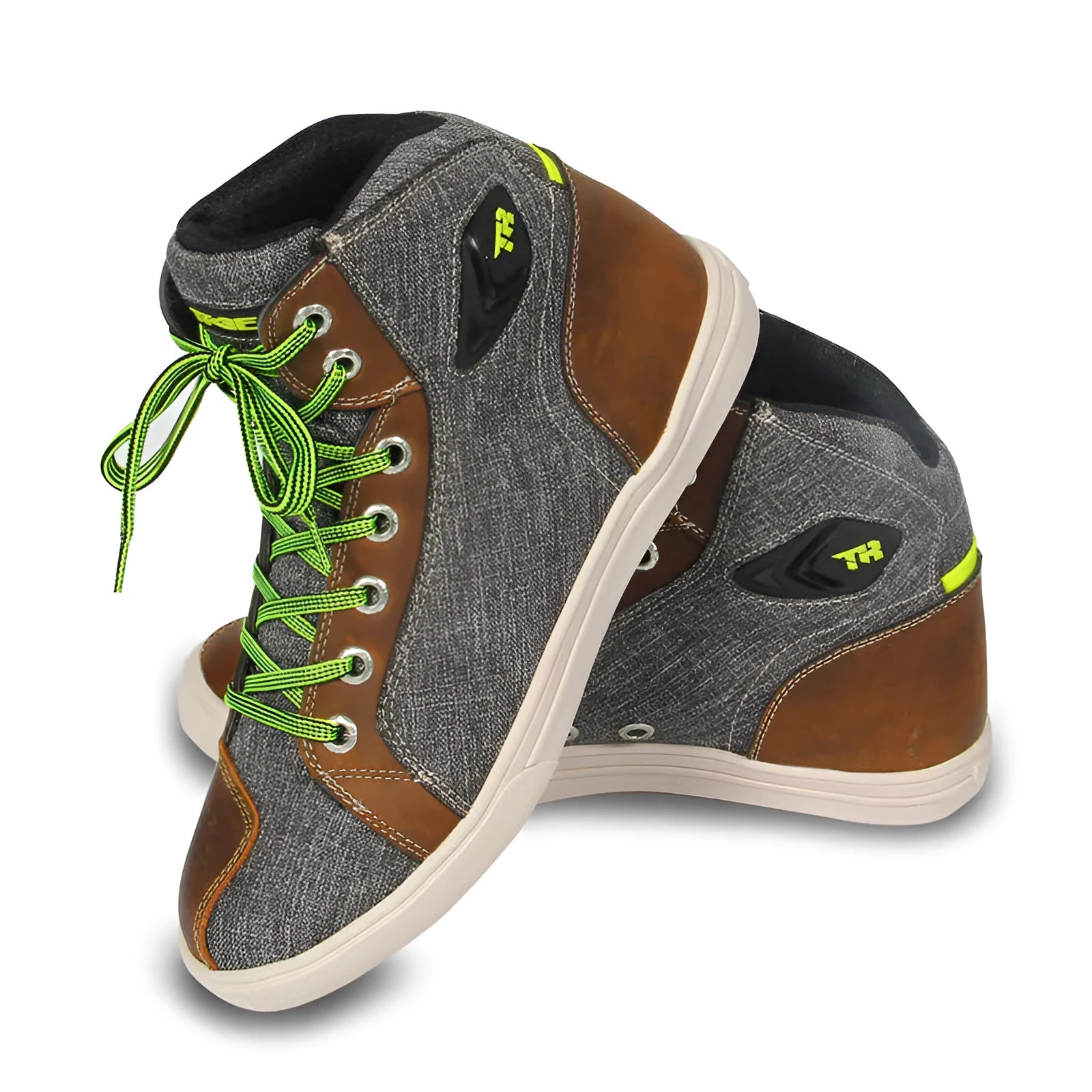 Men's grey and black motorcycle casual short boots on a white background.