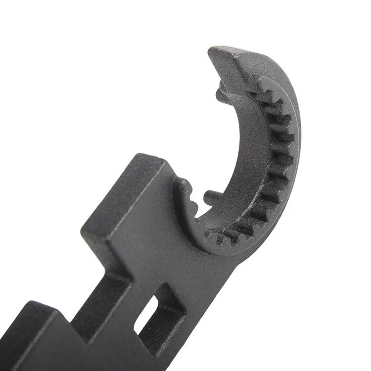 Black all-steel combination wrench for AR15 and M4 firearm maintenance with dual-purpose design