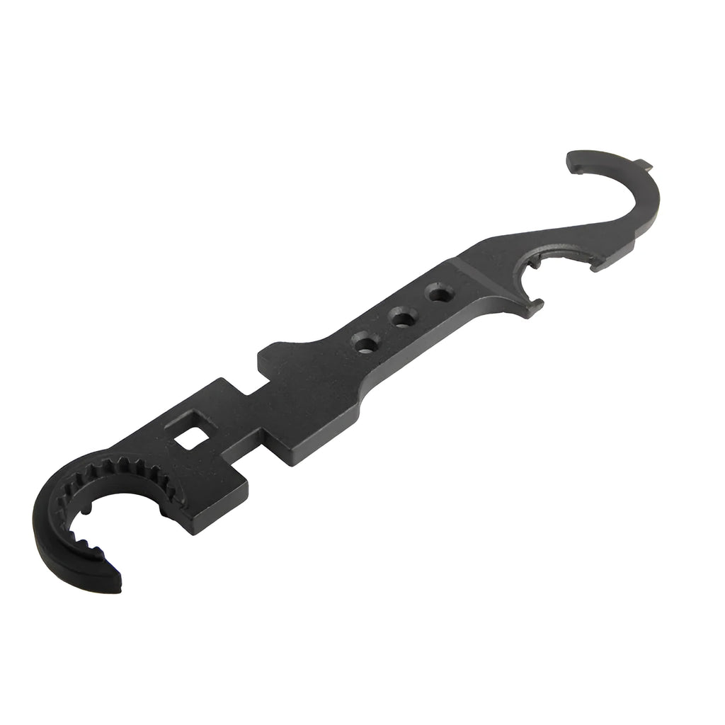 Black all-steel combination wrench for AR15 and M4 firearm maintenance with dual-purpose design