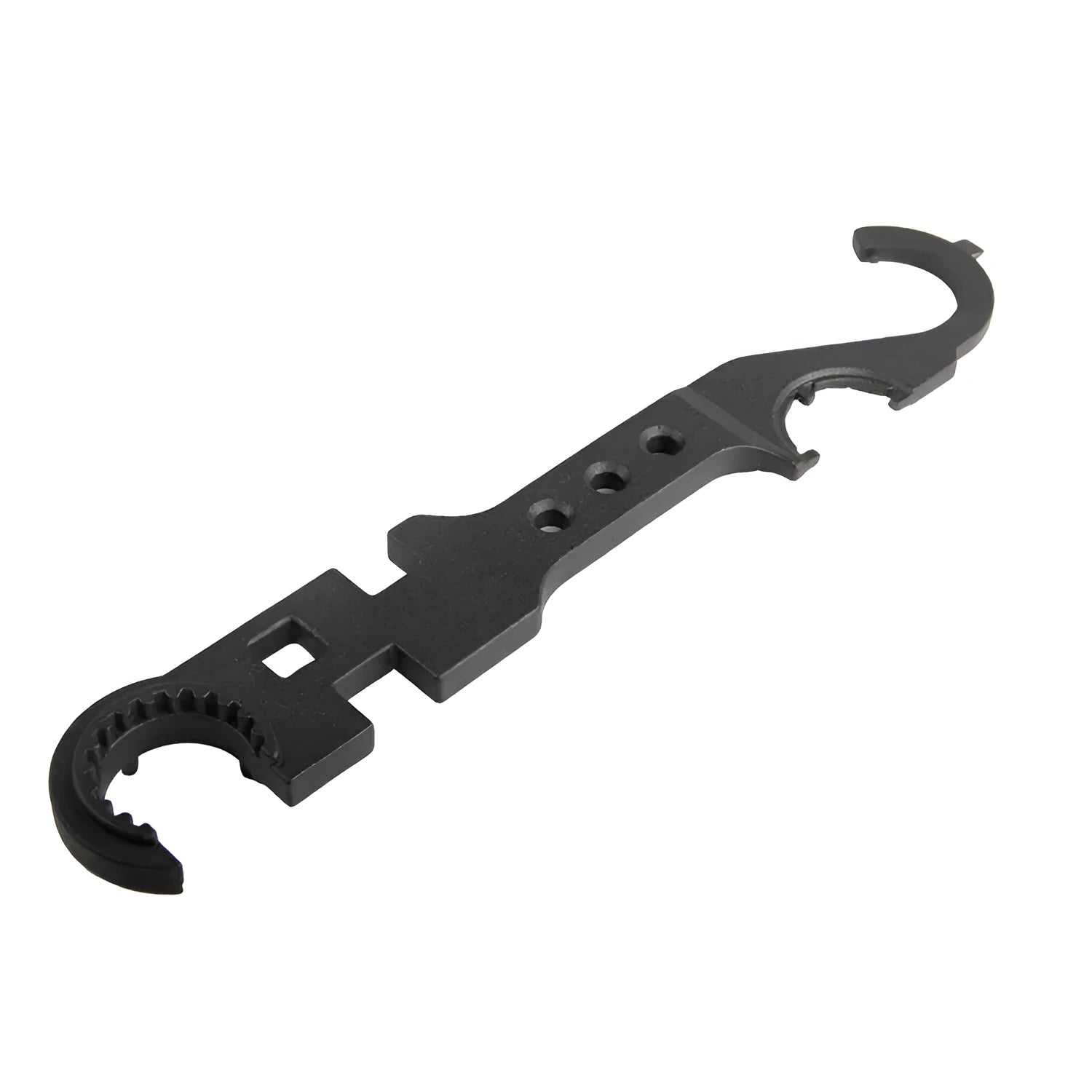 Black all-steel combination wrench for AR15 and M4 firearm maintenance with dual-purpose design