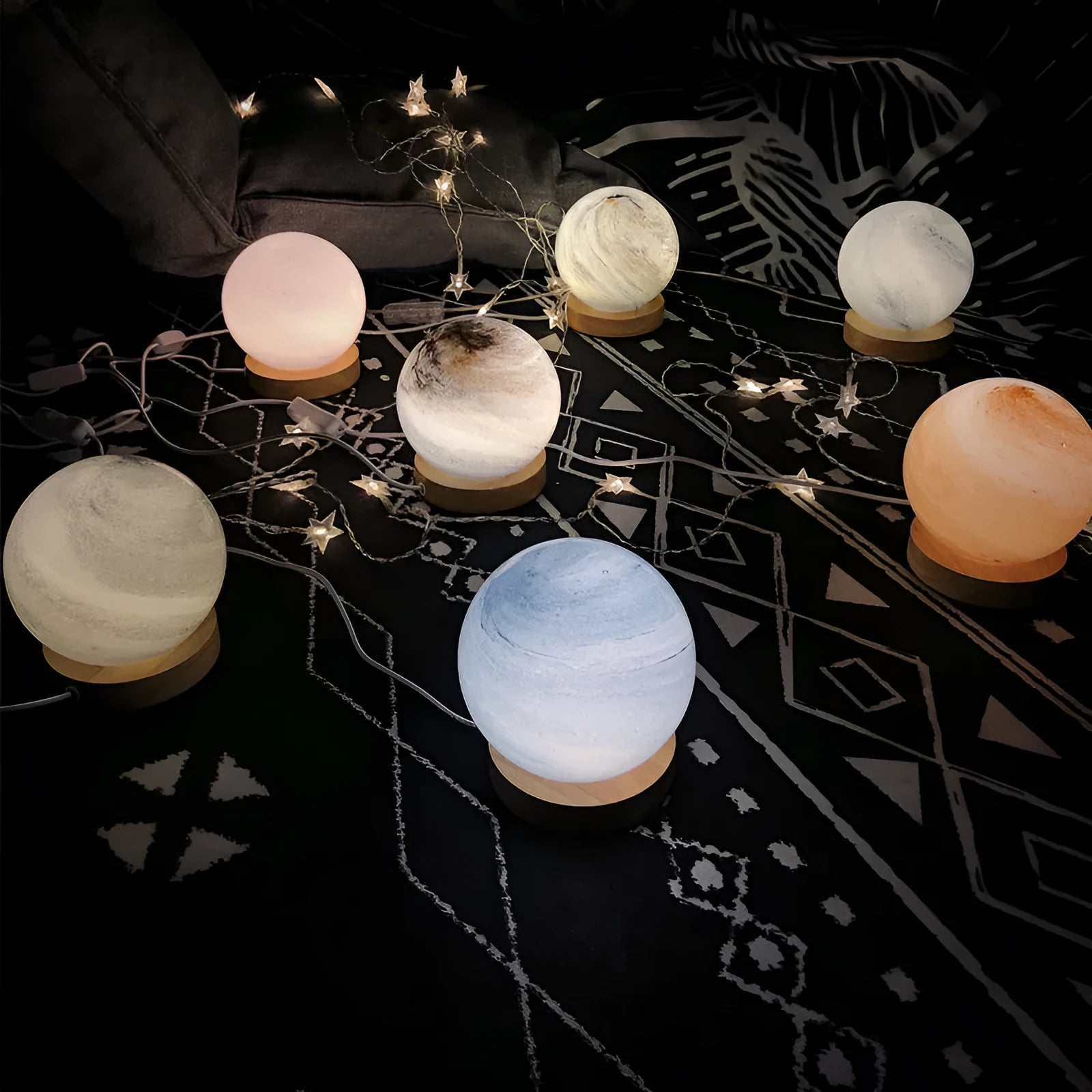 Nordic style USB bedside table lamp with glass shade in one of seven colour options