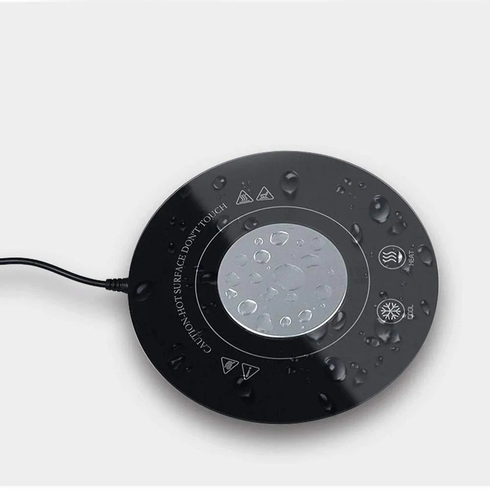 Black and white USB-powered hot cold coaster for drink temperature control