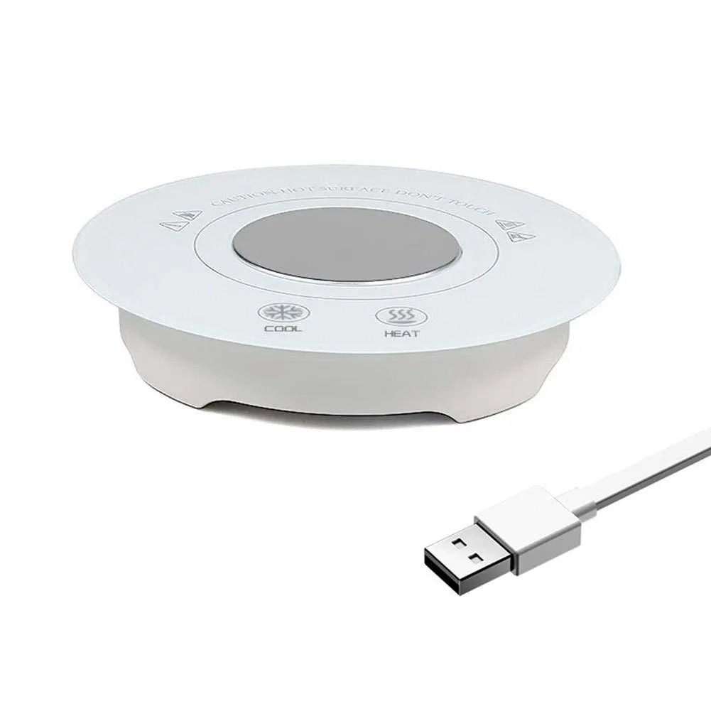 Black and white USB-powered hot cold coaster for drink temperature control