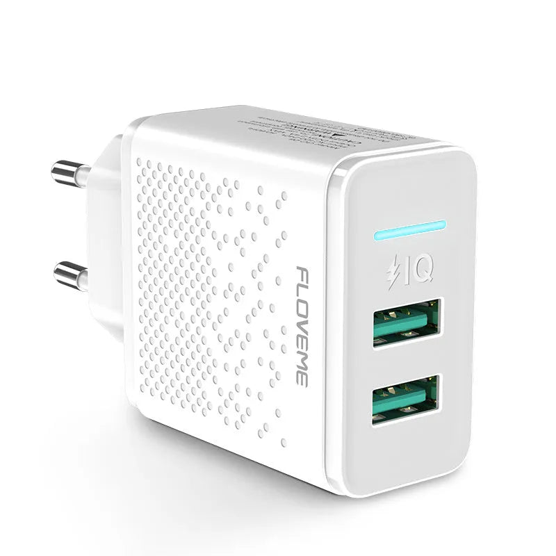 Black dual USB charger with EU plug for European wall sockets