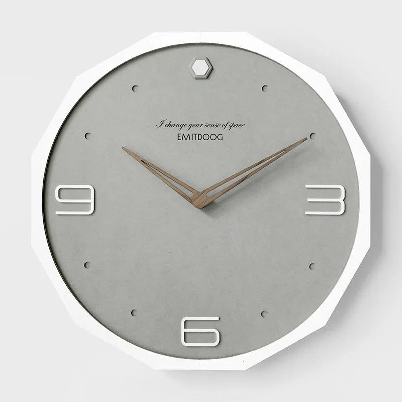 Round 12-inch minimalist wall clock with perforated metal dial in walnut ash finish
