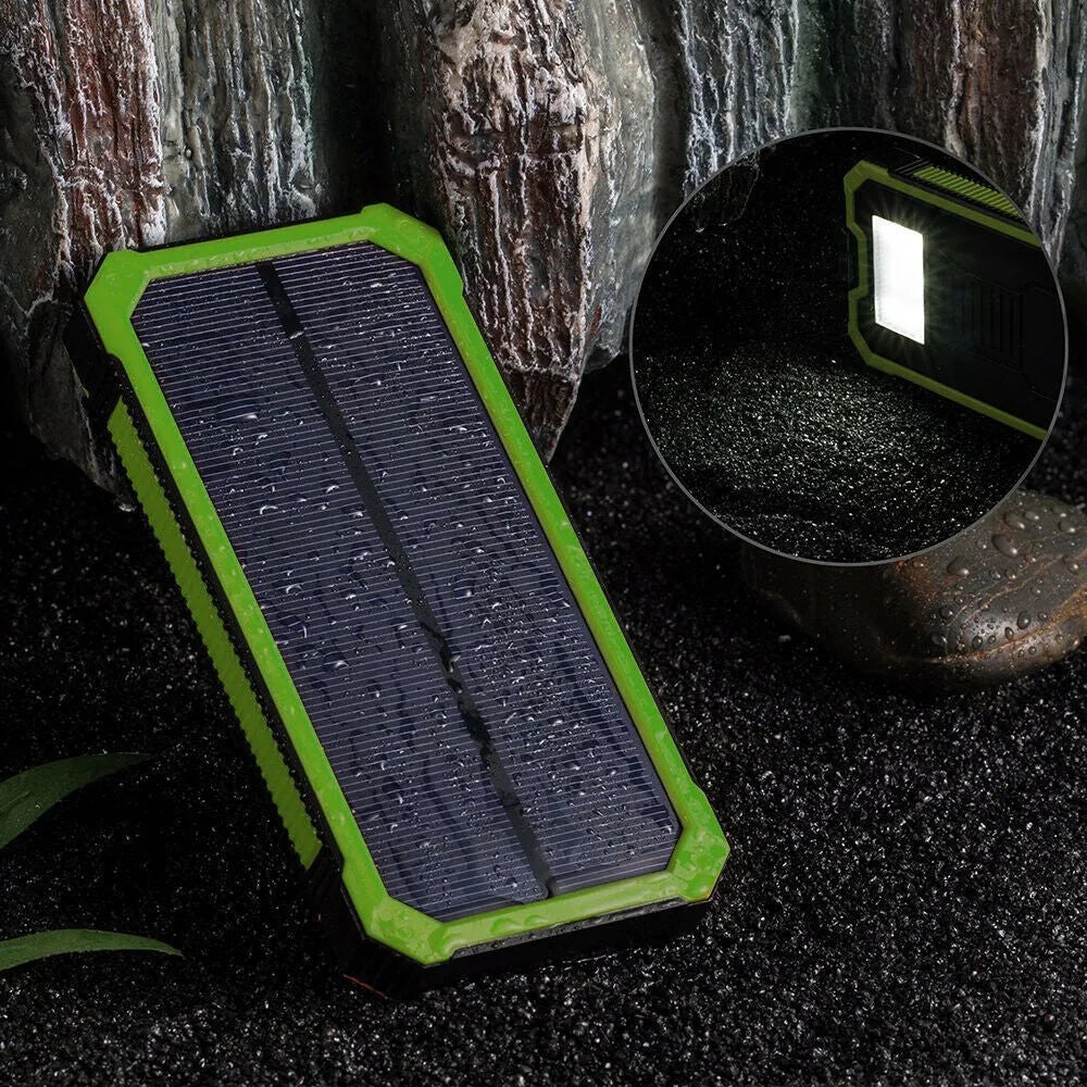 Factory three proofs solar power bank in orange, yellow, black, or green colours showing USB ports
