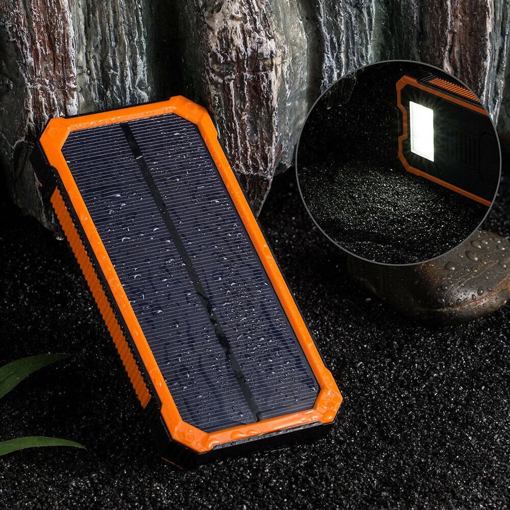 Factory three proofs solar power bank in orange, yellow, black, or green colours showing USB ports