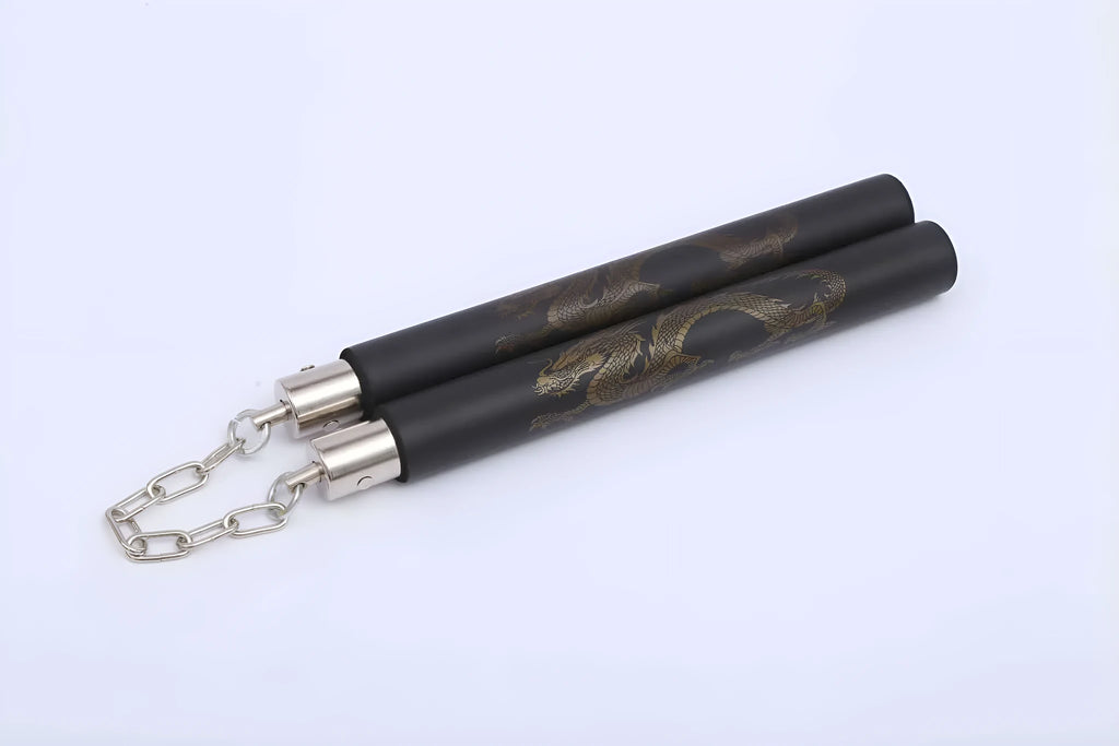 Yinlong sponge nunchakus with EVA covering and iron chain, 75.5cm total length in four colour options