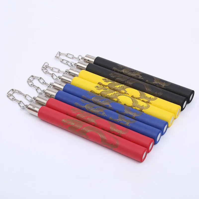 Yinlong sponge nunchakus with EVA covering and iron chain, 75.5cm total length in four colour options