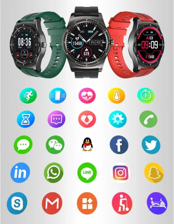 Full-circle touch smart watch with heart rate and blood pressure monitoring on wrist