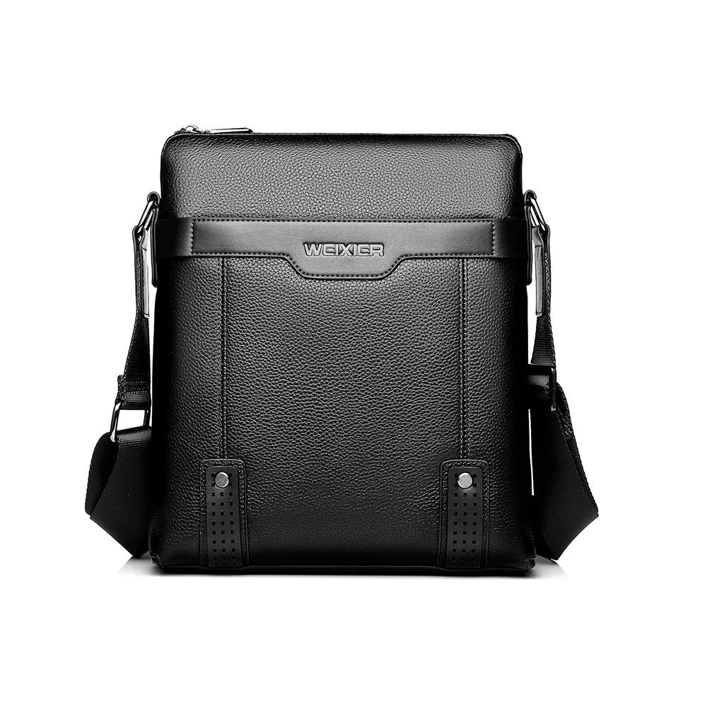 Men's medium casual shoulder bag in PU leather with a single strap and zipper