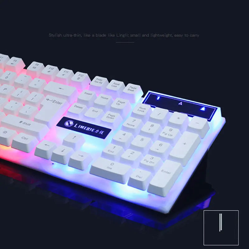GTX300 black and white gaming keyboard and mouse set with glowing backlit keys