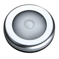 Silver square wireless motion sensor night light on a surface, showing its compact 80mm x 80mm size.