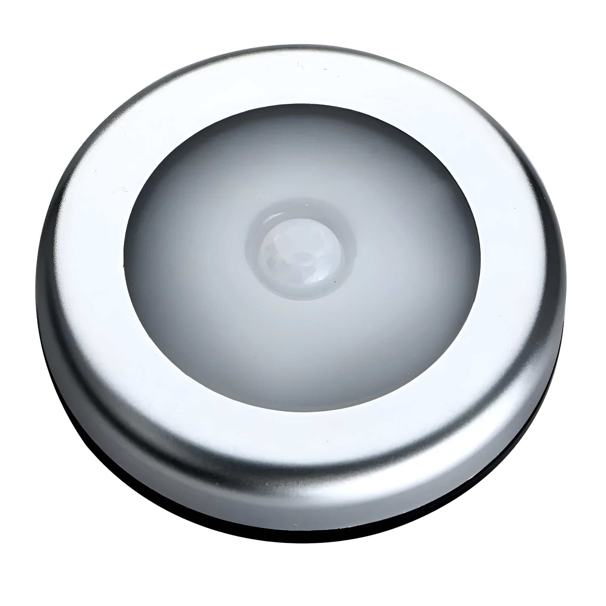 Silver square wireless motion sensor night light on a surface, showing its compact 80mm x 80mm size.