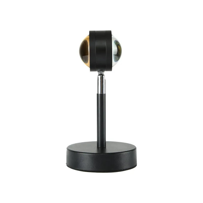 Black USB dual-head sunset rainbow projection lamp showing orange and pink colour projection