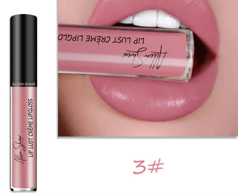 Silky cream texture lip gloss tube in various colour options including a 12-piece set.