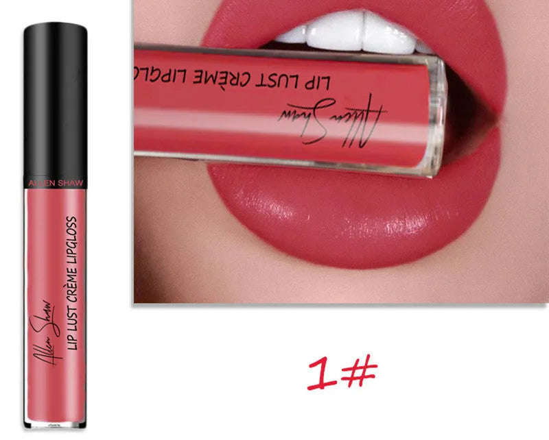 Silky cream texture lip gloss tube in various colour options including a 12-piece set.