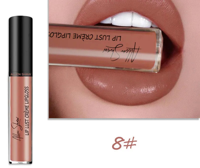 Silky cream texture lip gloss tube in various colour options including a 12-piece set.