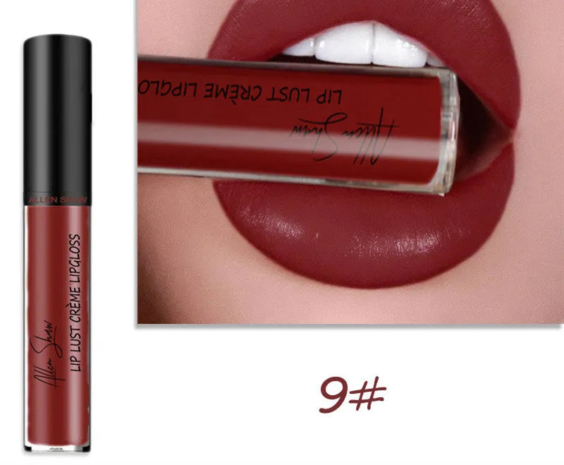Silky cream texture lip gloss tube in various colour options including a 12-piece set.