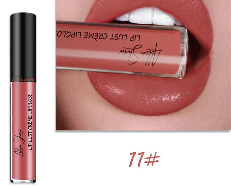 Silky cream texture lip gloss tube in various colour options including a 12-piece set.
