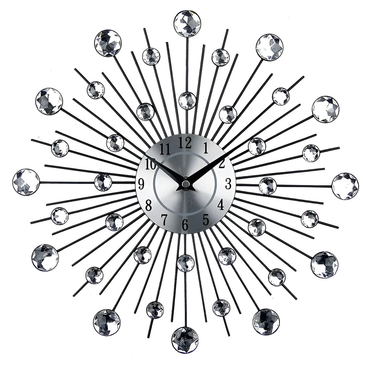33cm silver round mute wall clock with metal frame and aluminium dial