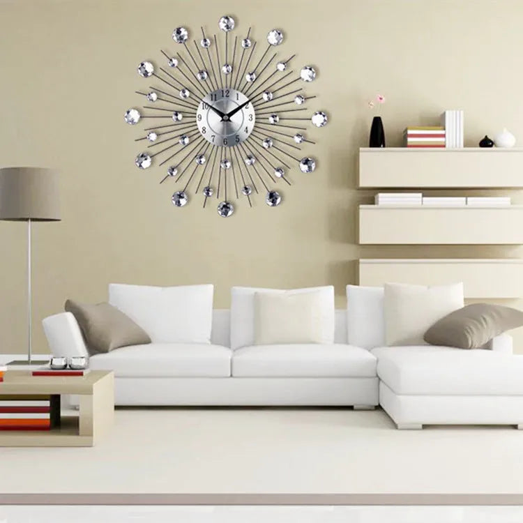 33cm silver round mute wall clock with metal frame and aluminium dial