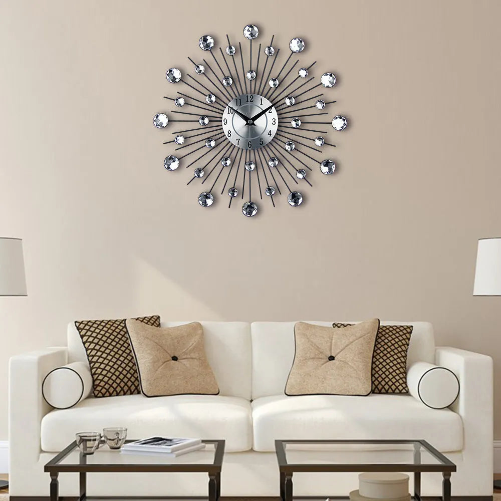33cm silver round mute wall clock with metal frame and aluminium dial