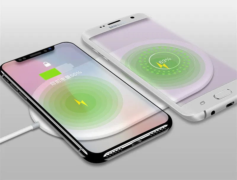 A simple white dual wireless charging pad for two mobile phones.