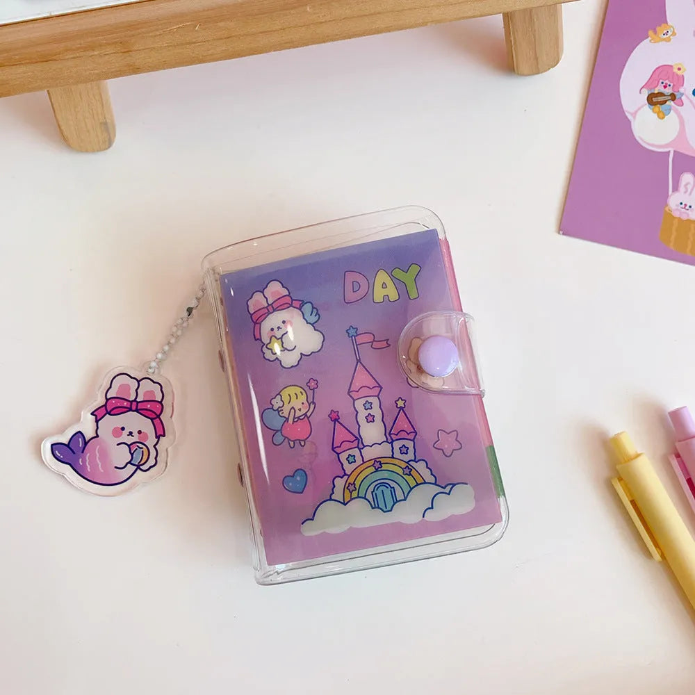 Japanese loose leaf paper refill with cute girl heart designs including bears, bunnies, and rainbow castle