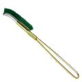 Green elbow-shaped nylon wire brush with a metal handle for rust and grease removal.