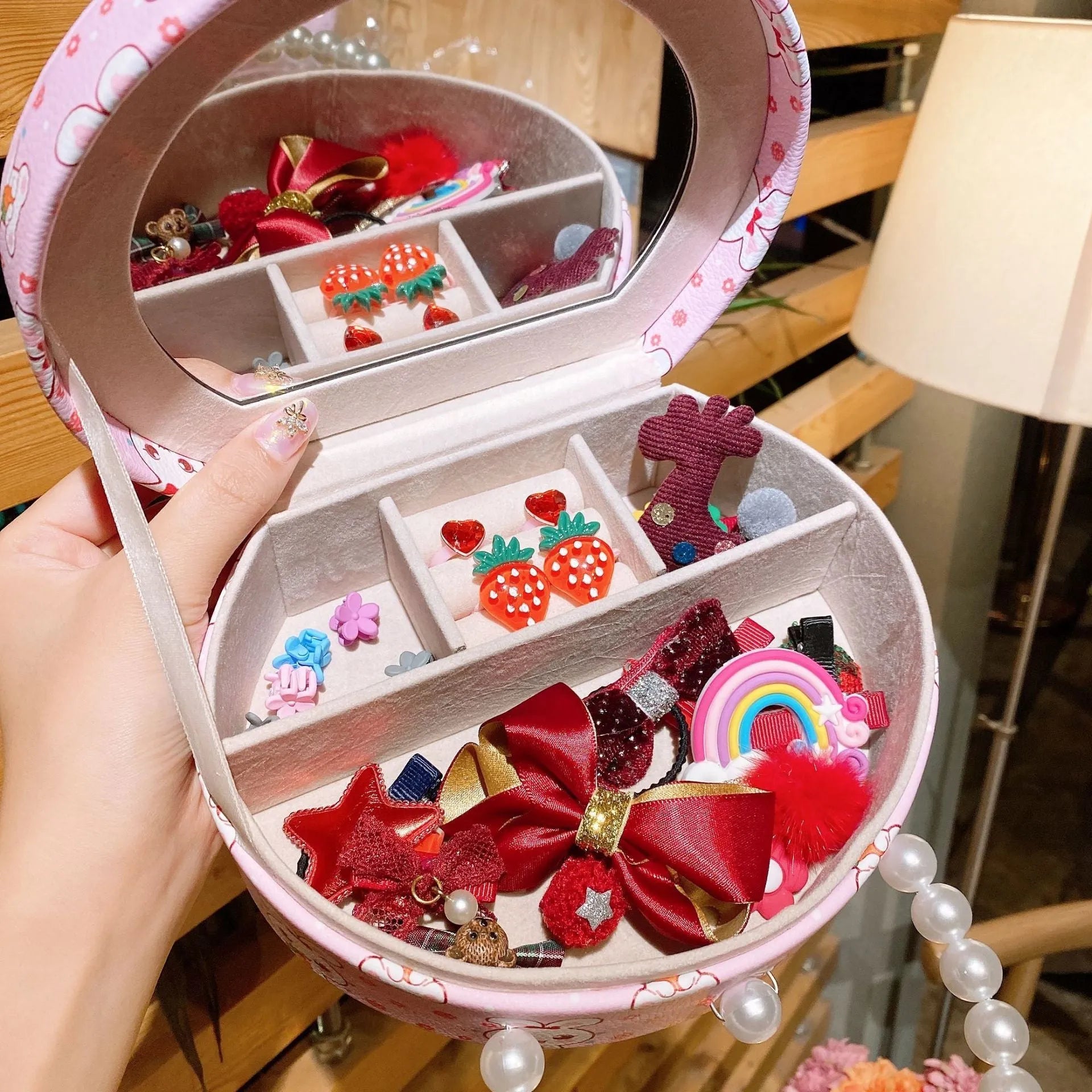 Children cartoon headdress and hair clip set in cloth material with storage gift box in various colors
