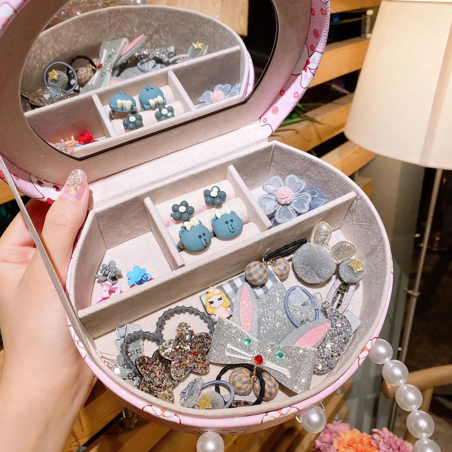 Children cartoon headdress and hair clip set in cloth material with storage gift box in various colors