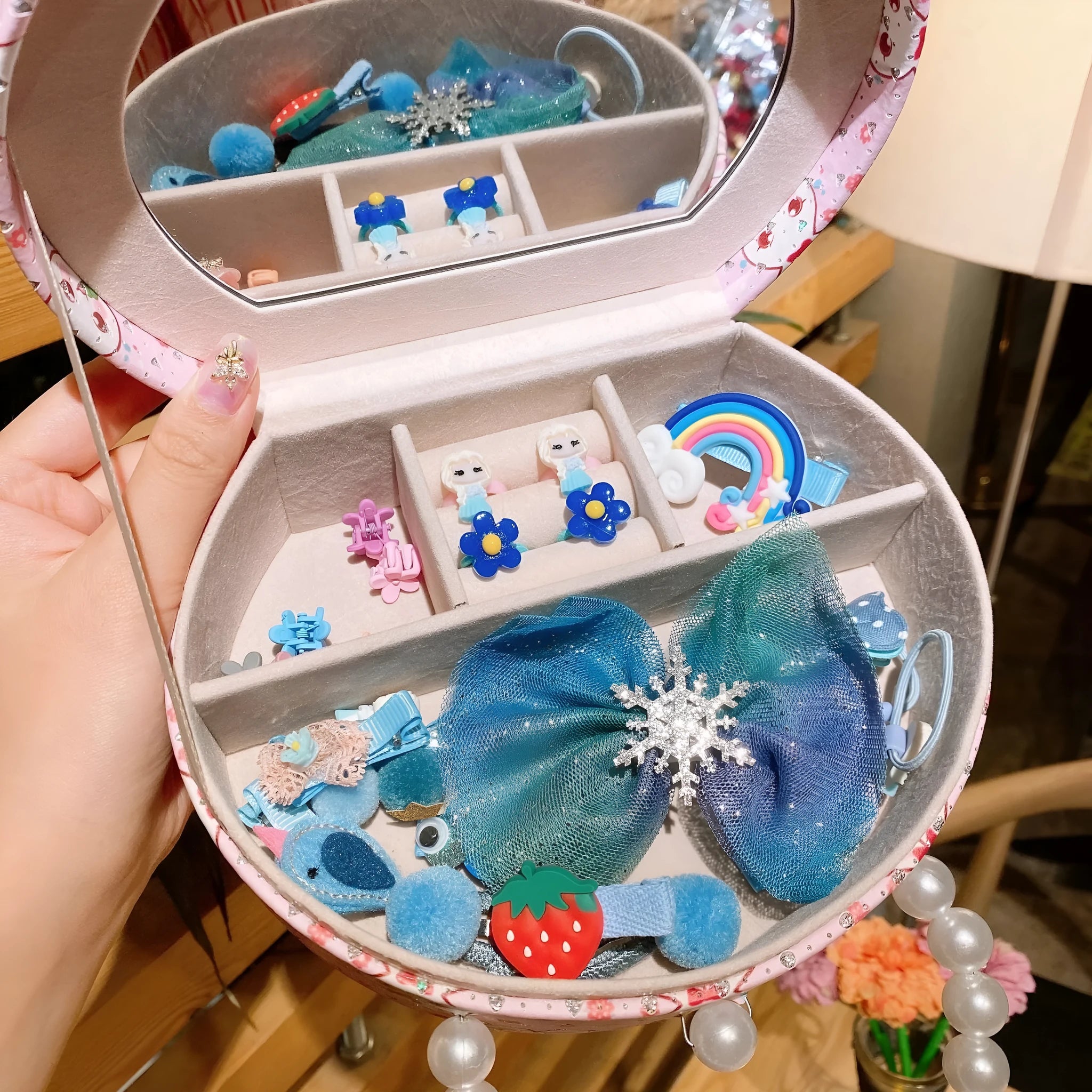 Children cartoon headdress and hair clip set in cloth material with storage gift box in various colors