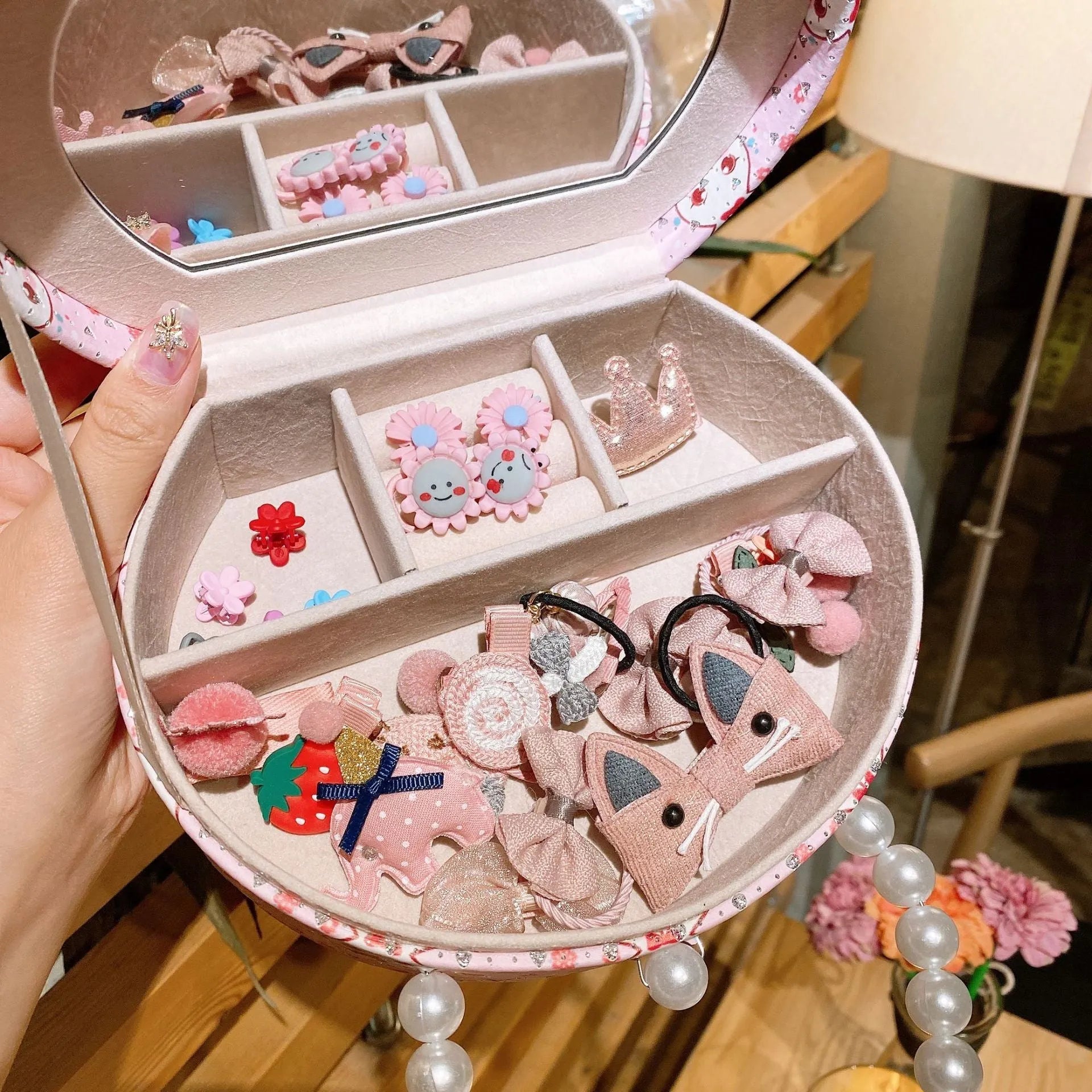 Children cartoon headdress and hair clip set in cloth material with storage gift box in various colors