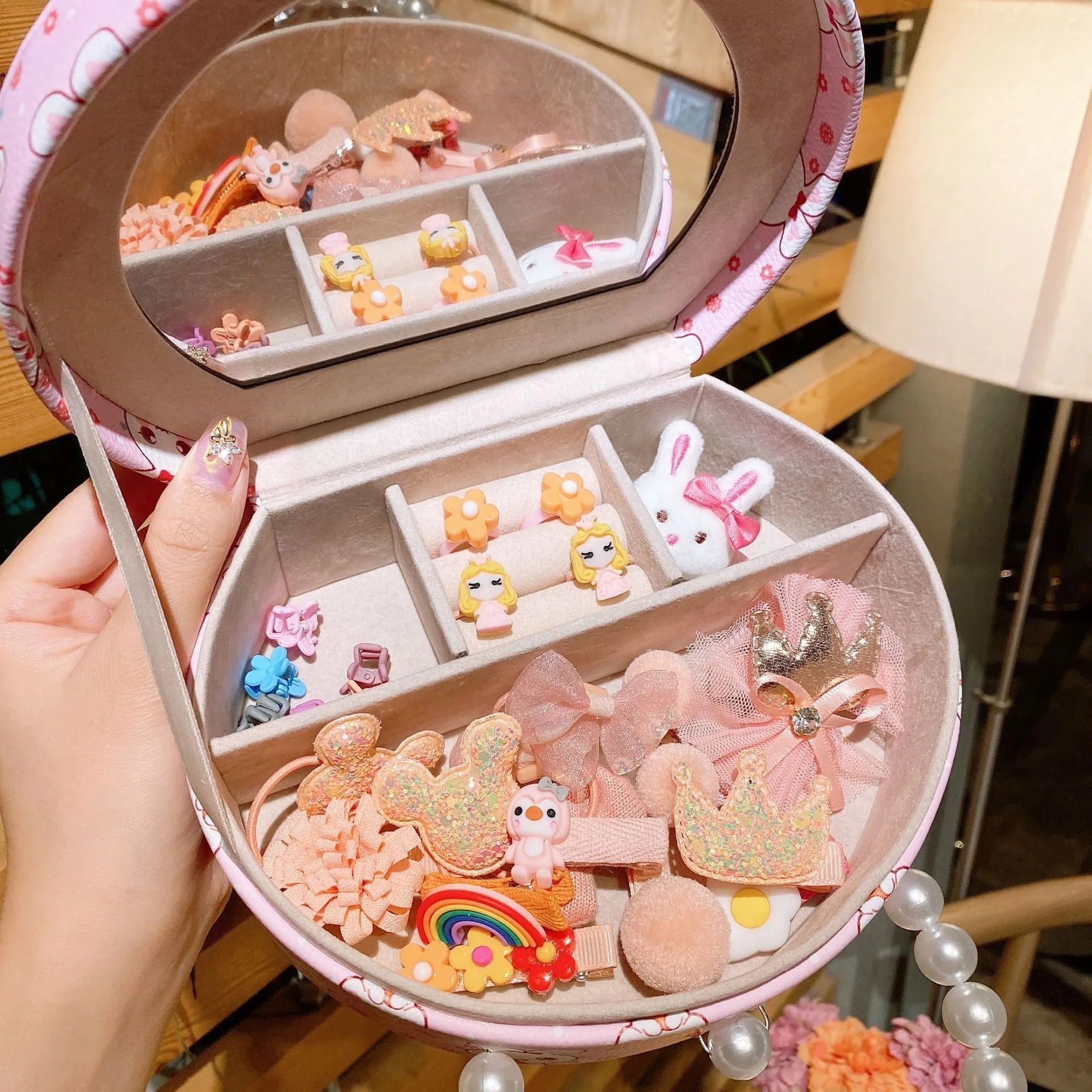 Children cartoon headdress and hair clip set in cloth material with storage gift box in various colors