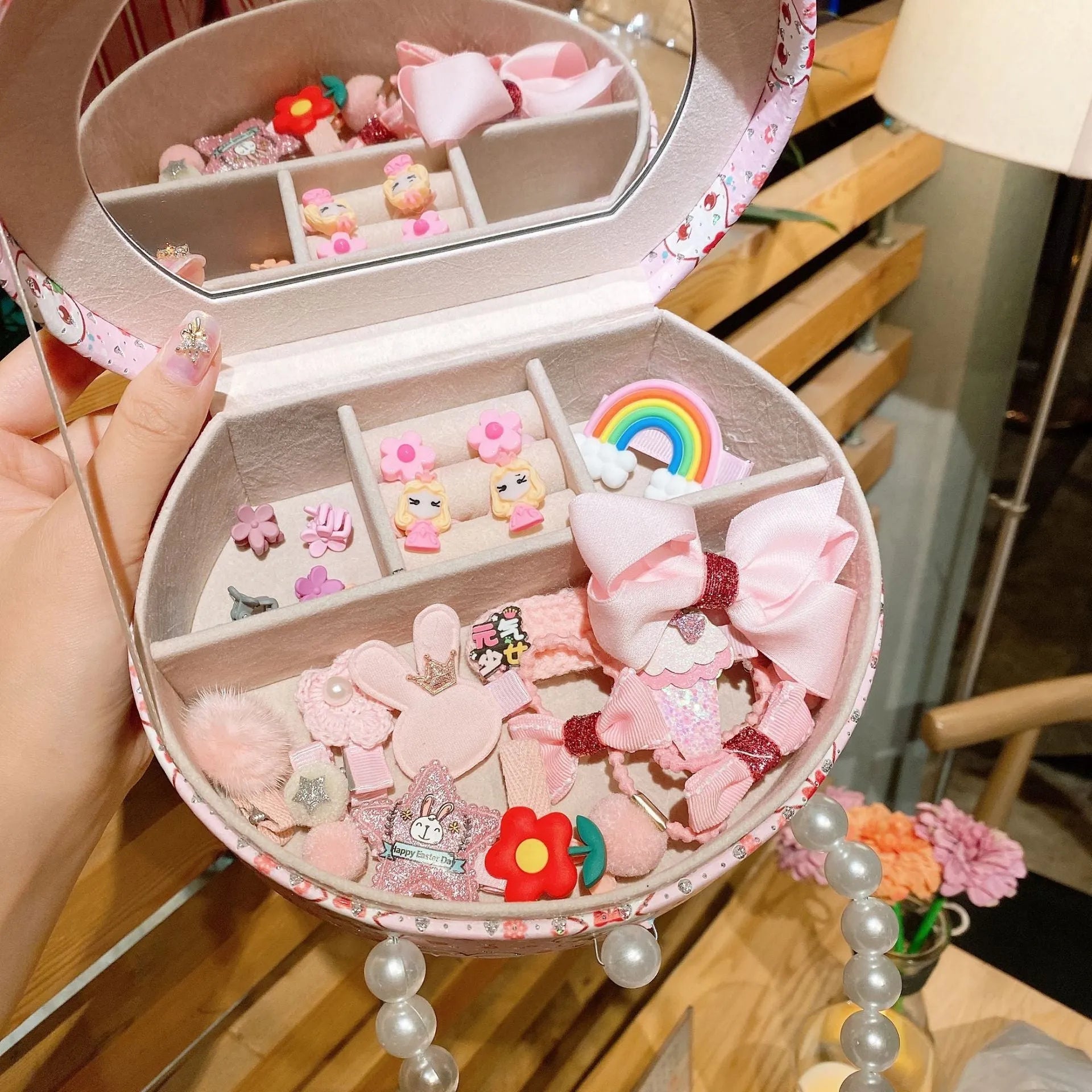 Children cartoon headdress and hair clip set in cloth material with storage gift box in various colors