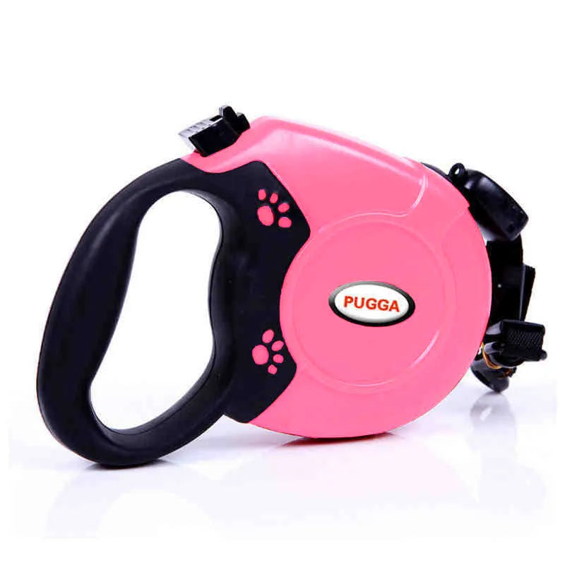 Retractable dog lead with ABS shell, nylon rope, stainless steel buckle, 17x13x4cm, for medium and large dogs.