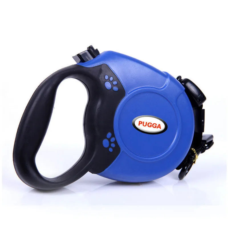 Retractable dog lead with ABS shell, nylon rope, stainless steel buckle, 17x13x4cm, for medium and large dogs.