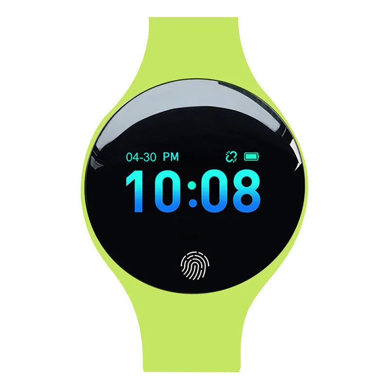 Smart watch with coloured band options showing 0.66-inch screen and Bluetooth pedometer functions