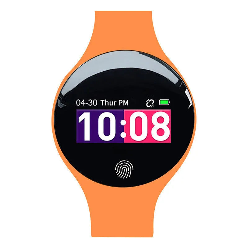 Smart watch with coloured band options showing 0.66-inch screen and Bluetooth pedometer functions