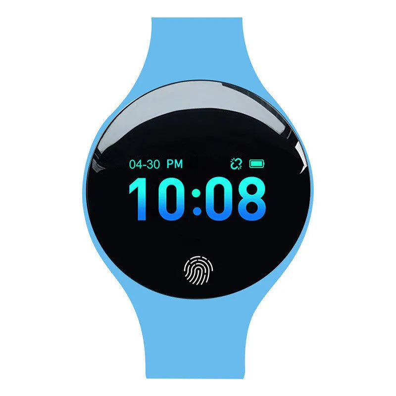 Smart watch with coloured band options showing 0.66-inch screen and Bluetooth pedometer functions